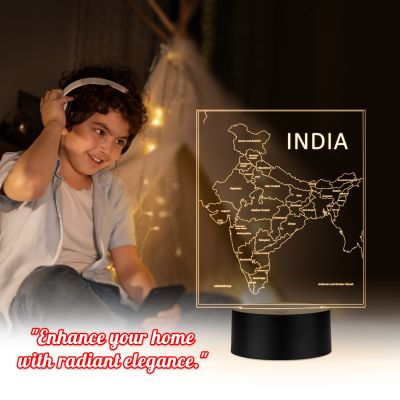 India Map Design Night Lamp with Warm White Light
